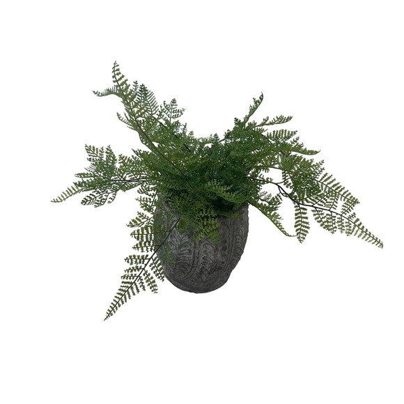 The Unbranded Brand Other - Artificial Fern Plant in Grey Embossed Rustic Stone Pot Home Decor 13in